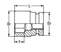 Impact Sockets Six Points, 1/2" Various MM