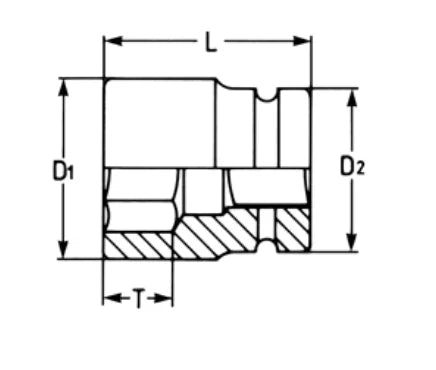 Impact Sockets Six Points, 1/2" Various MM